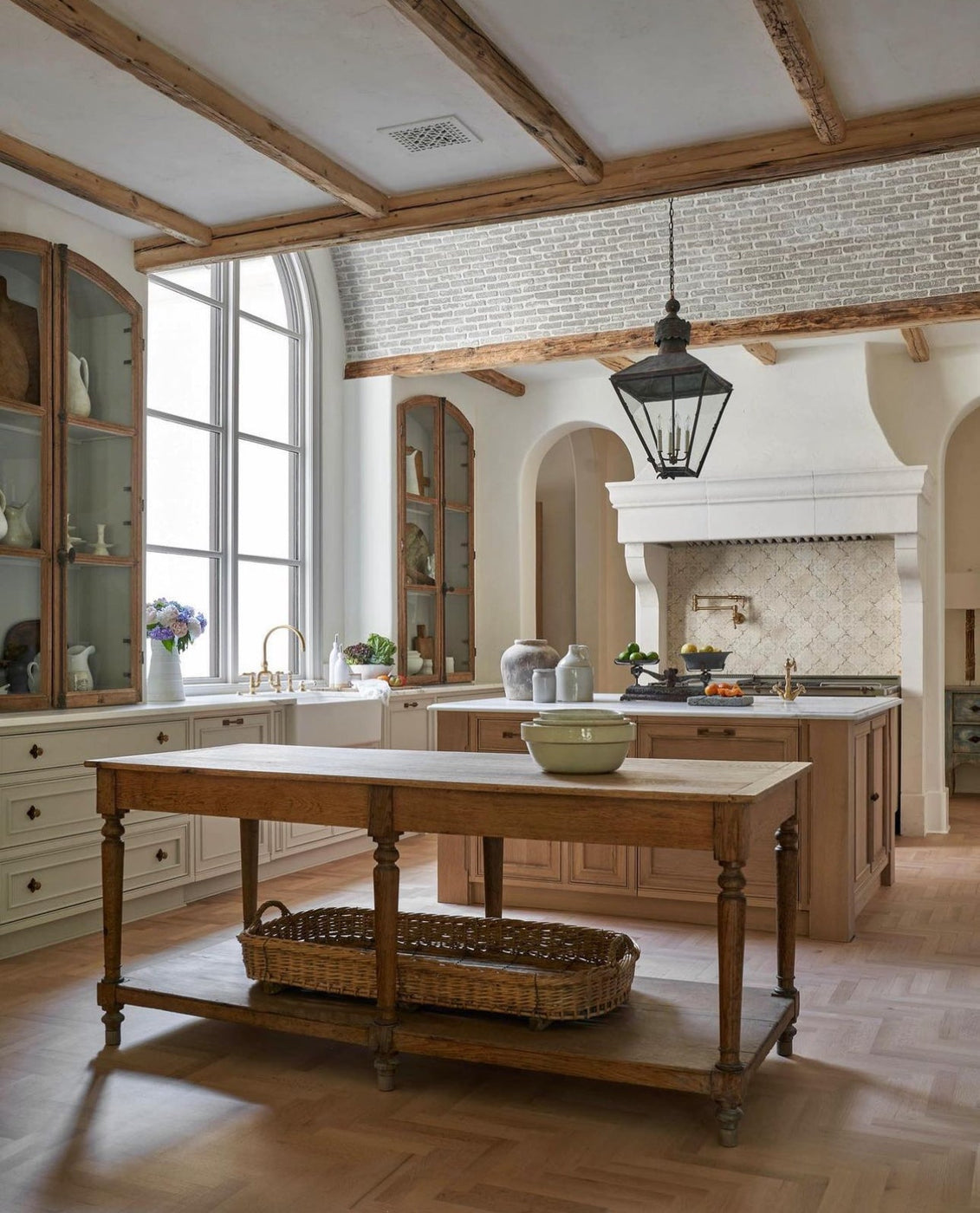 a brown table in a kitchen