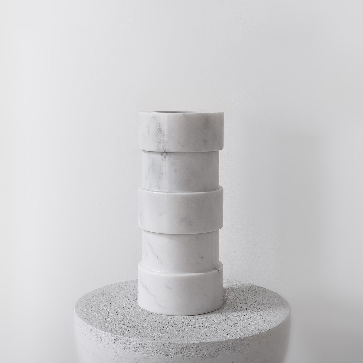 Three-Ring Statement Vase in White Marble Main Product Slider View