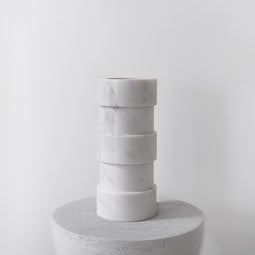 Three-Ring Statement Vase in White Marble Product Thumbnails View