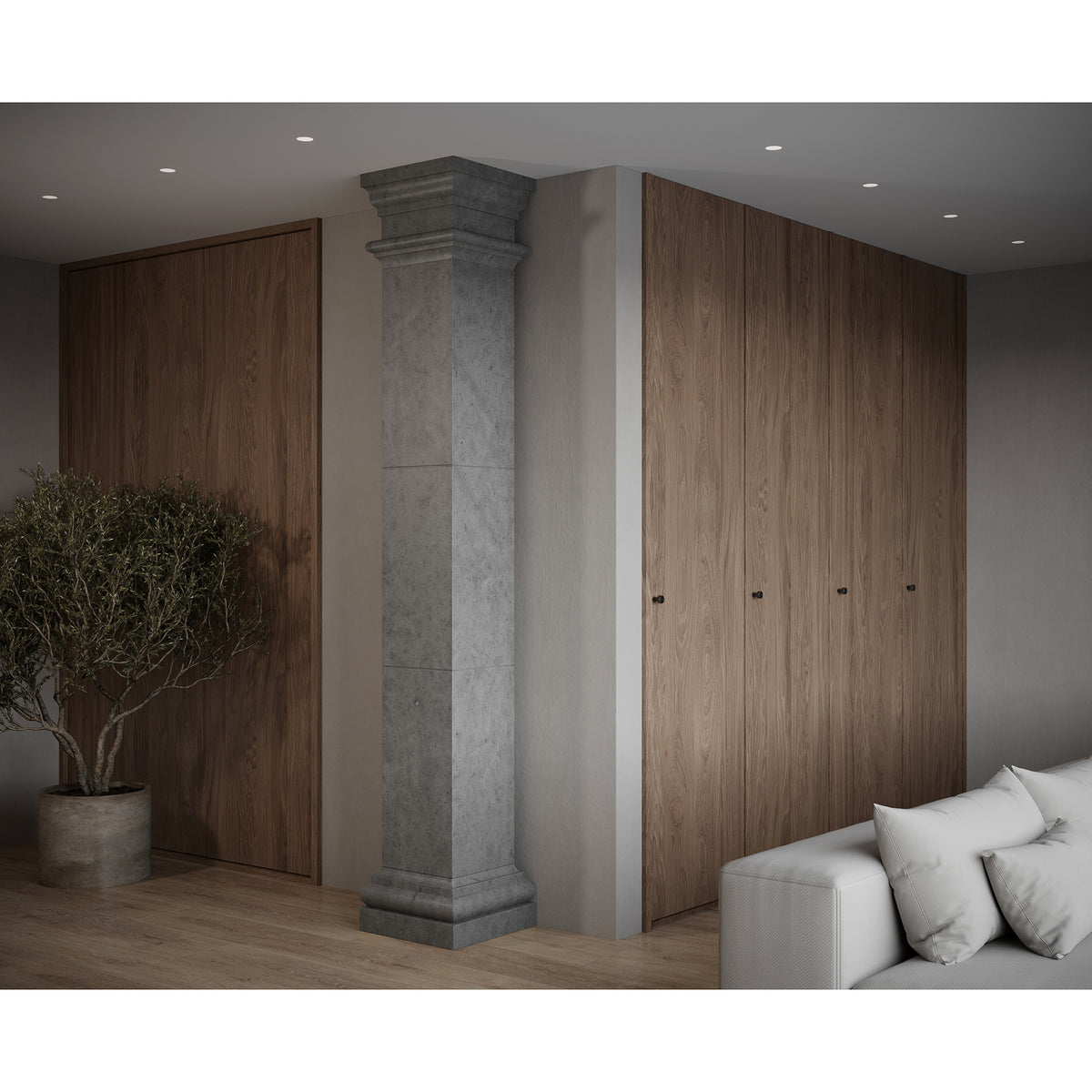 Doric Square Column shown in Charcoal Limestone. Main Product Slider View