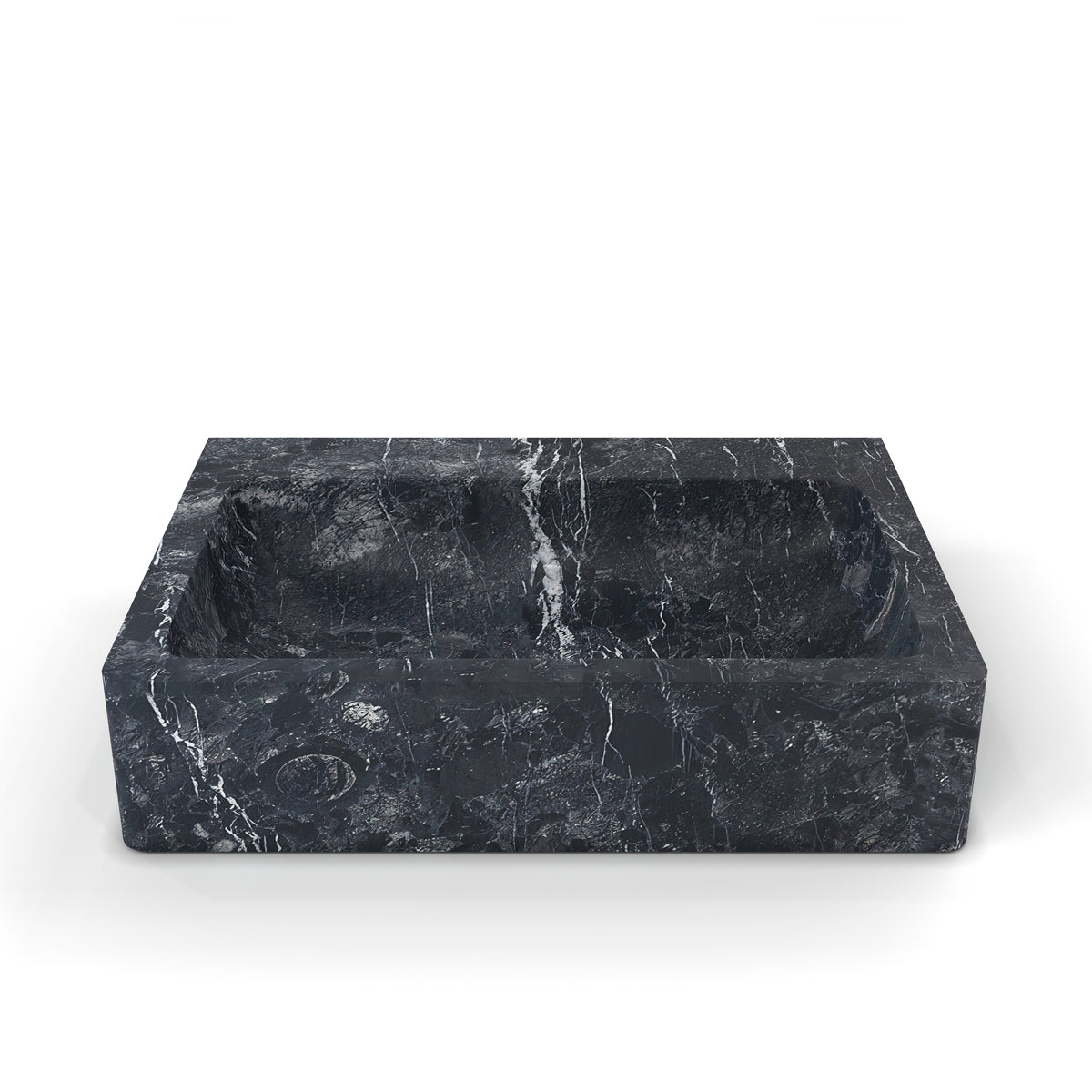 Lorenzo shown in Breccia Nero Marble. Main Product Slider View