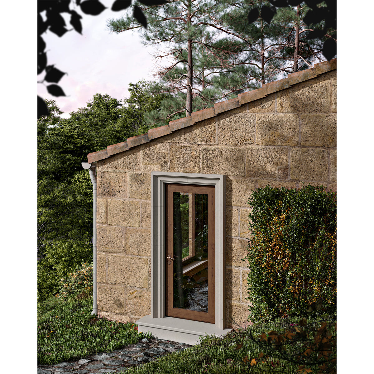 Provence Door Surround shown in Modern Profile with Pewter Limestone. Main Product Slider View