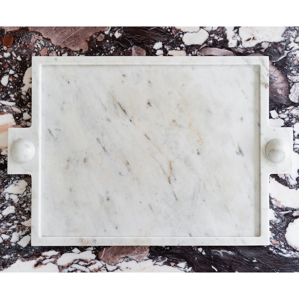 Tray with Bubble Handles in White Marble Main Product Slider View