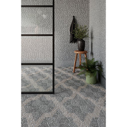 Argyle Pebble Mosaic shown in Charcoal Limestone and Pearl Marble. Product Thumbnails View