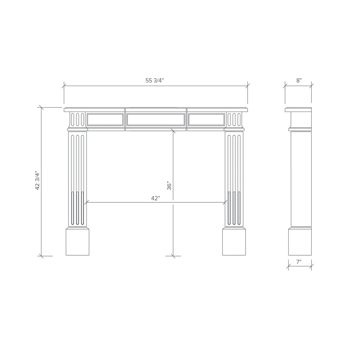 fireplace diagram with measurements