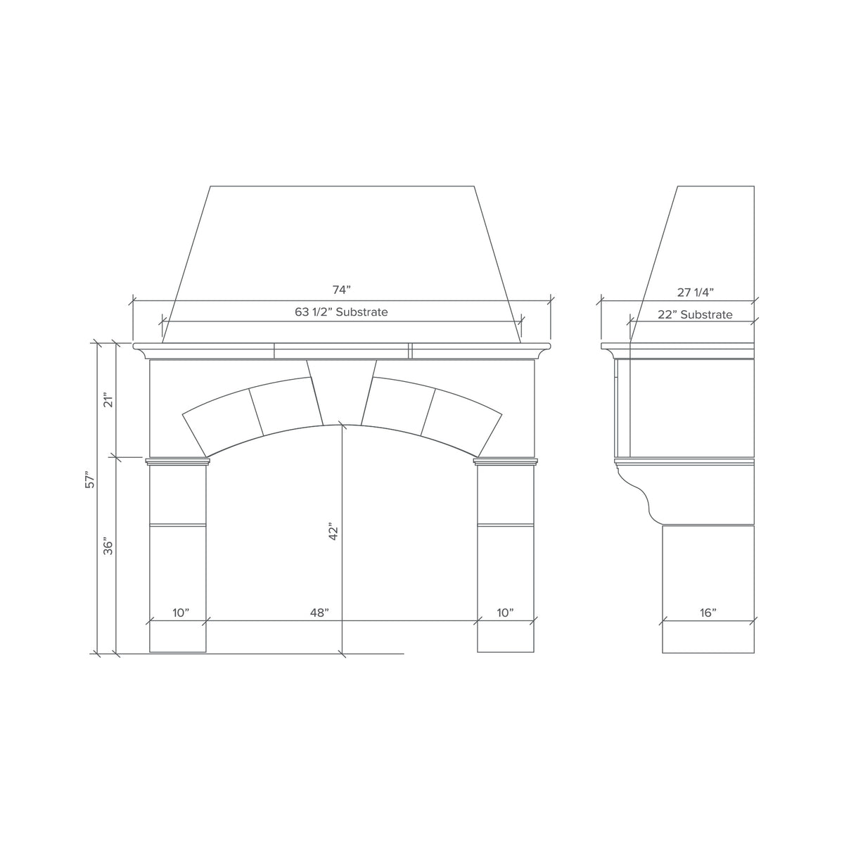 fireplace diagram with measurements