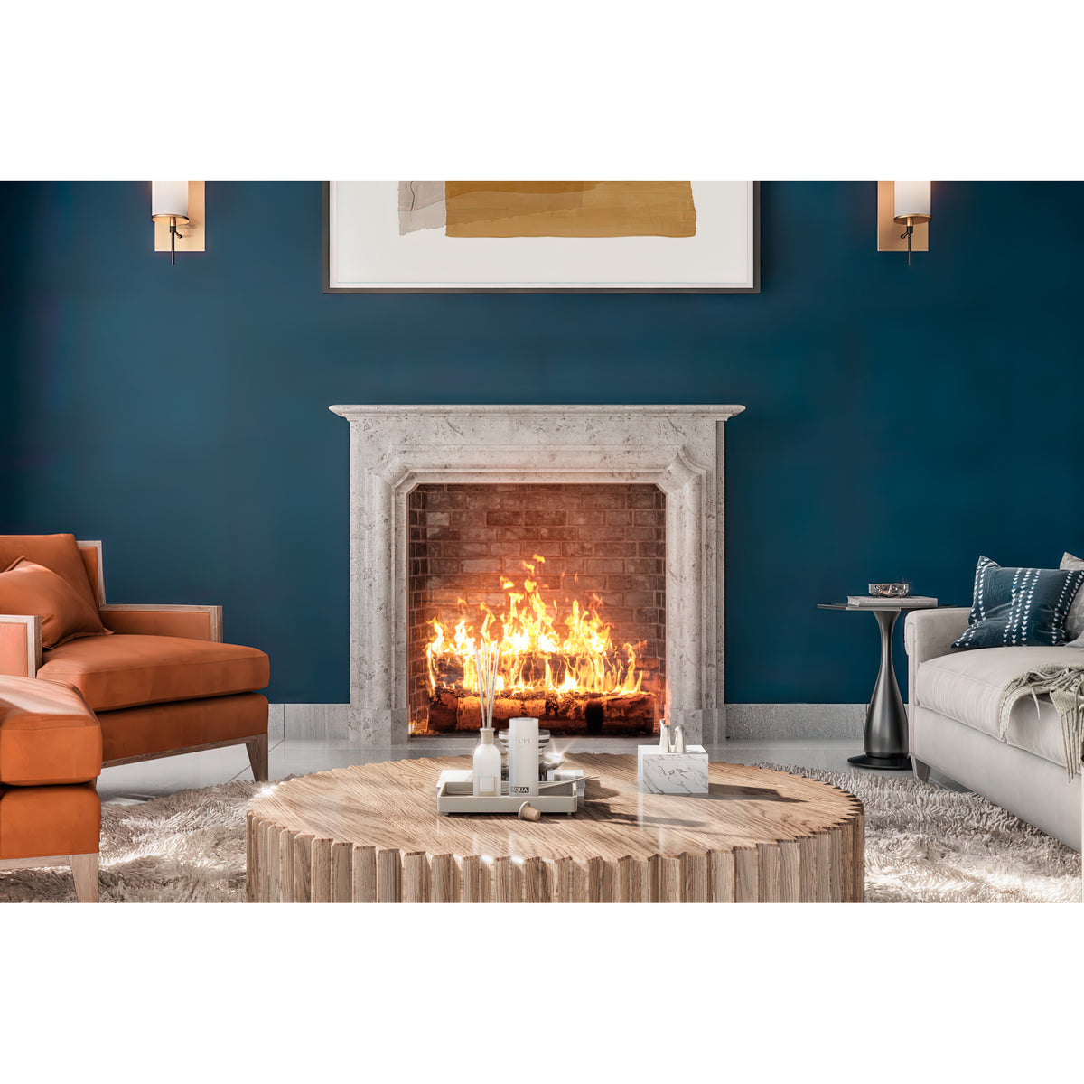 Raleigh shown in Breccia Nuvole Marble.