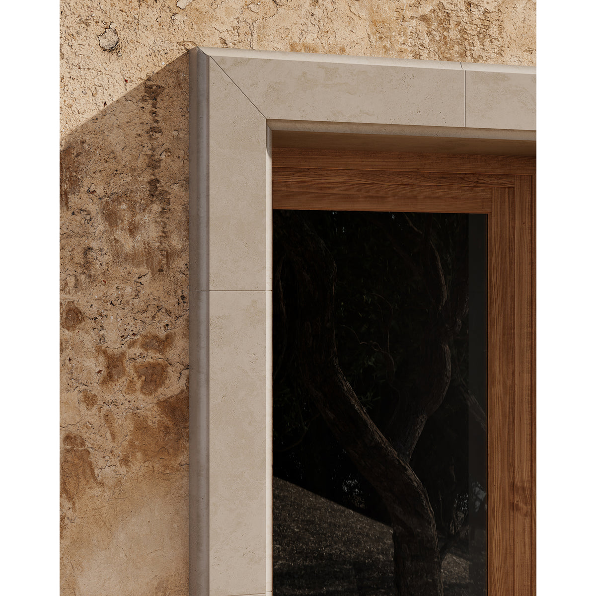 Mid-Century Door Surround shown in Modern Profile with Riviera Beige Limestone. Main Product Slider View