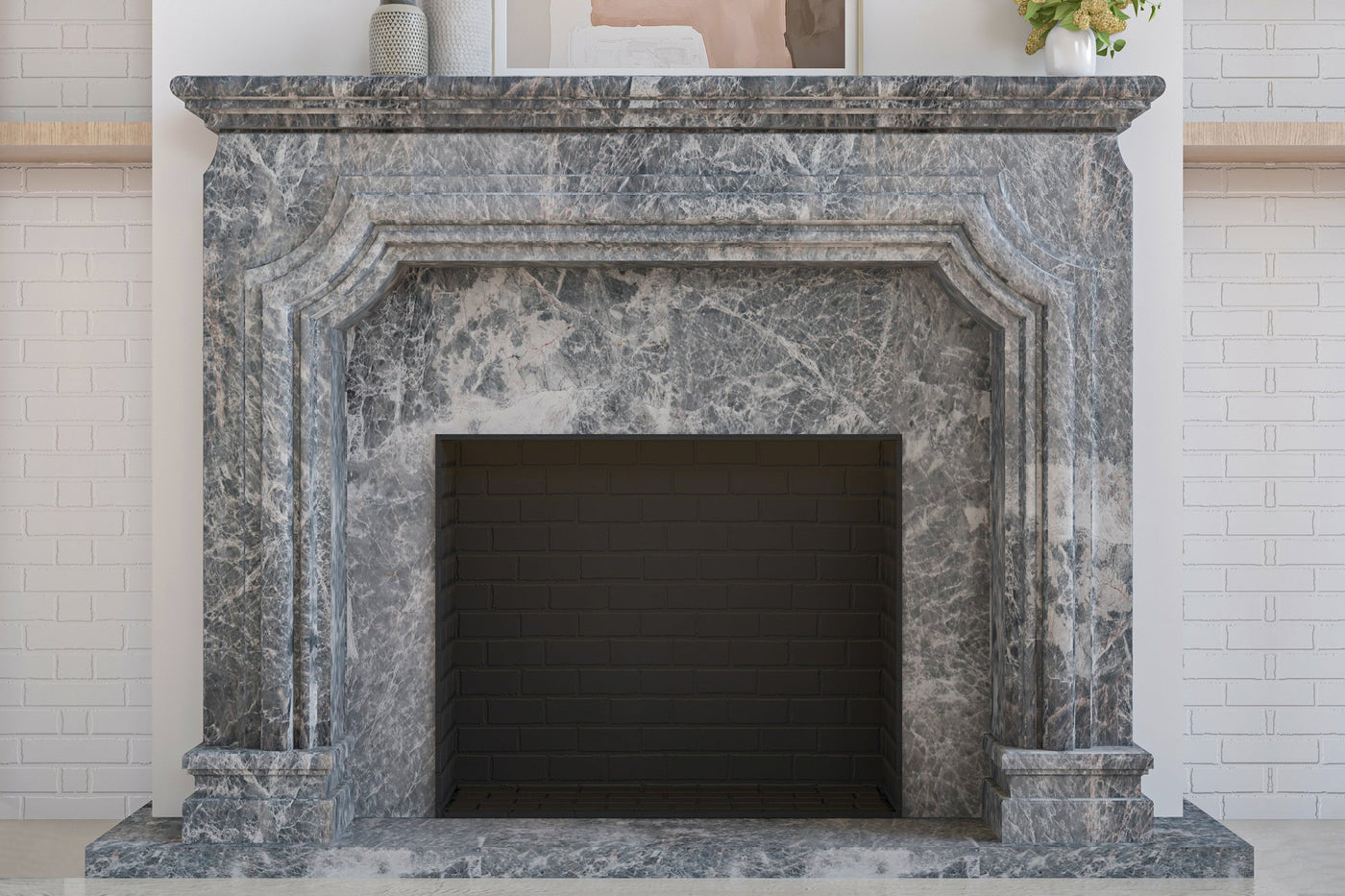 grey marbled fireplace