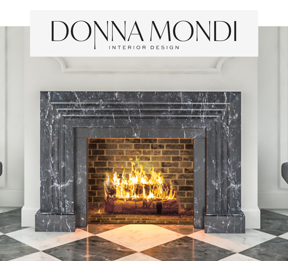 black marble fireplace with 