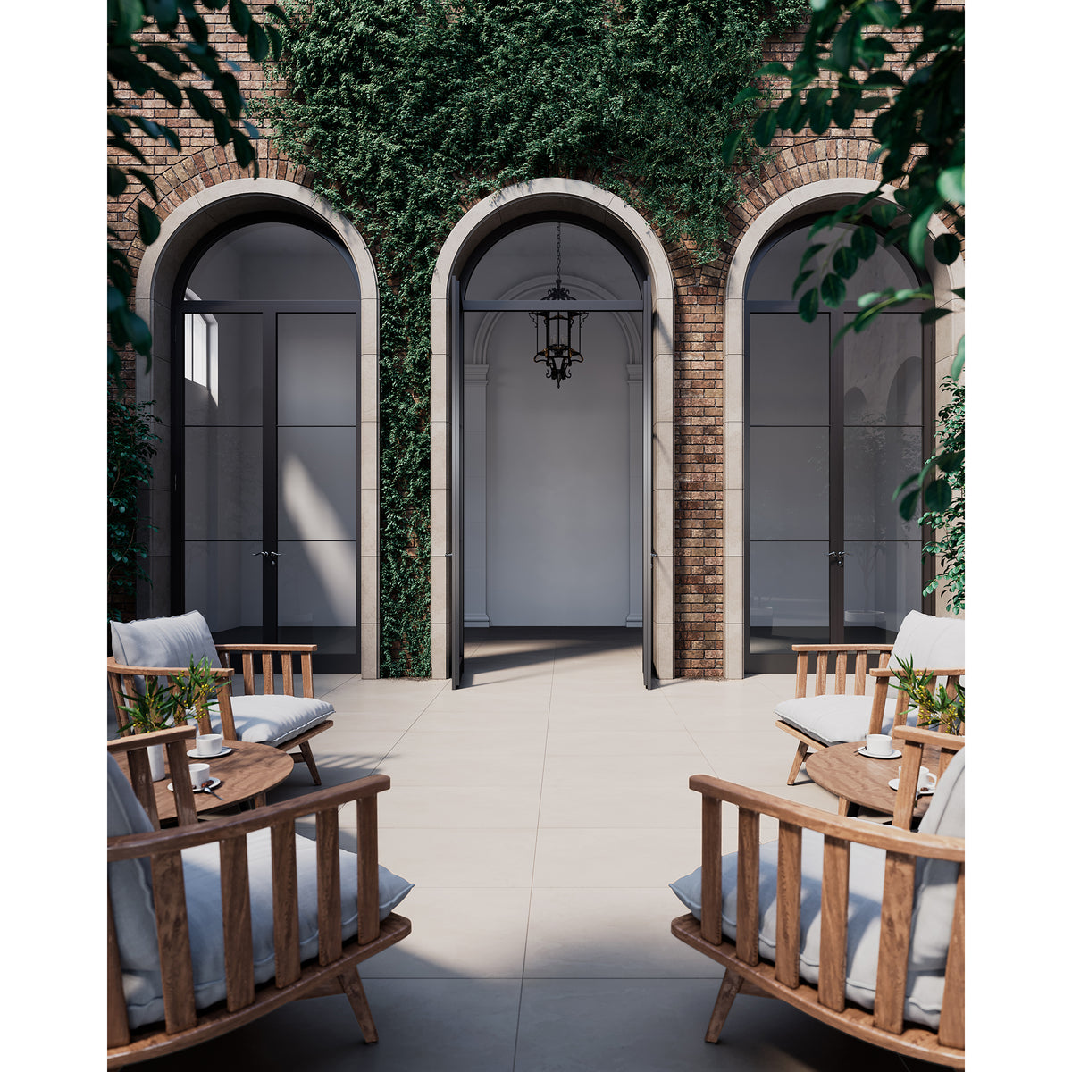 Mid-Century Door Surround shown in Traditional Profile with Riviera Beige Limestone.