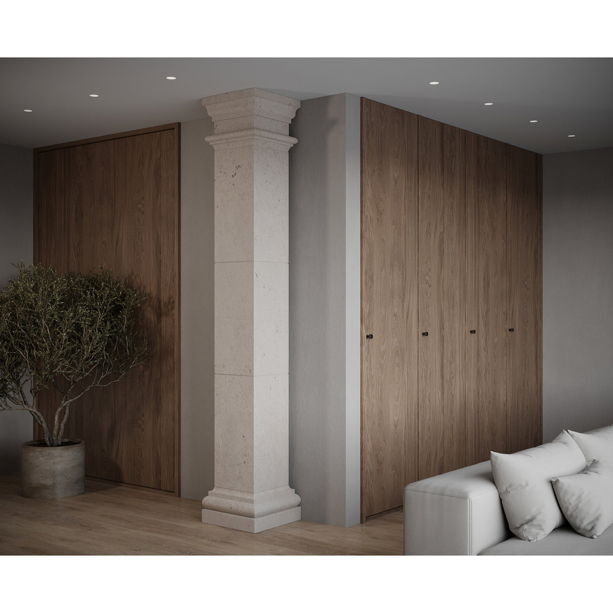 Doric Square Column shown in White Limestone.