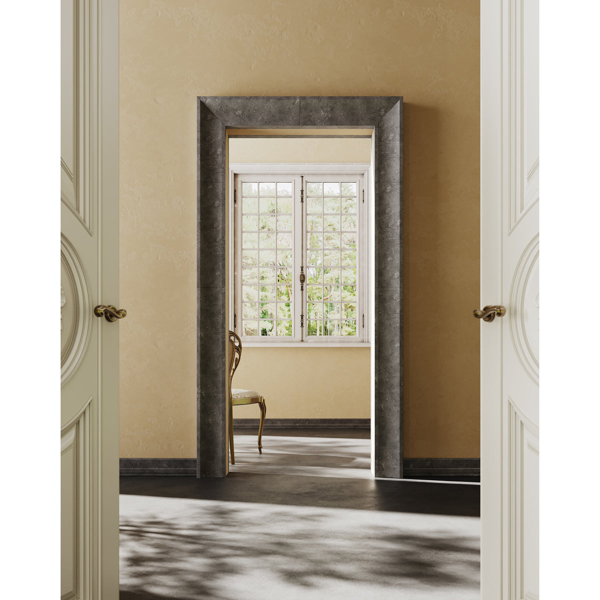 East Coast Door Surround shown in Modern Profile with Argento Marble.