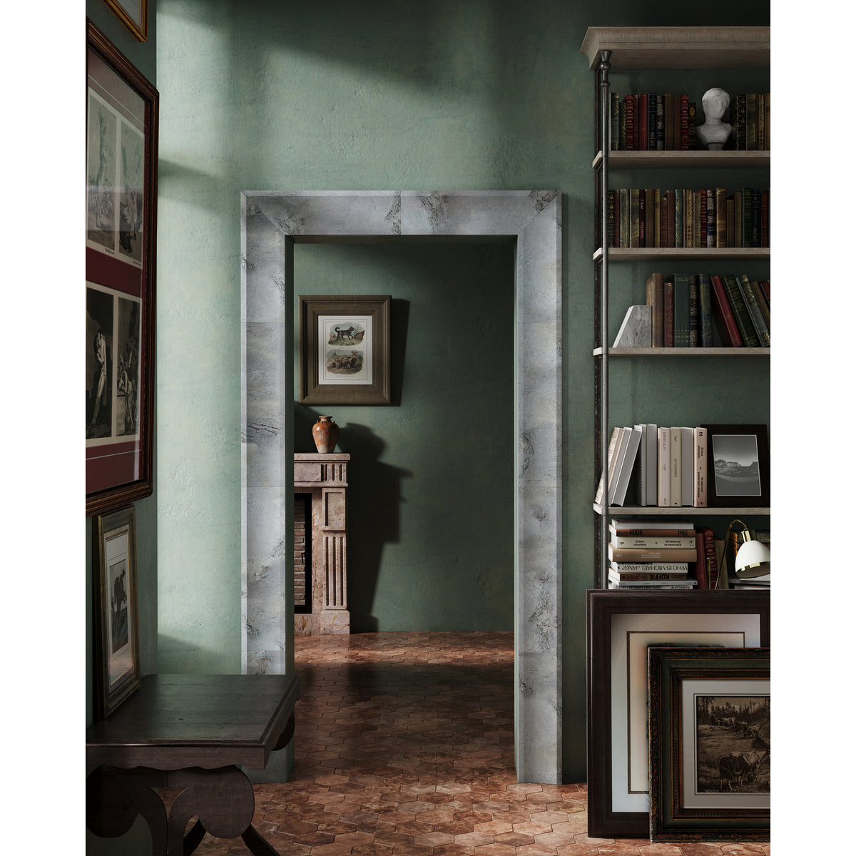East Coast Door Surround shown in Modern Profile with Grigio Marble.