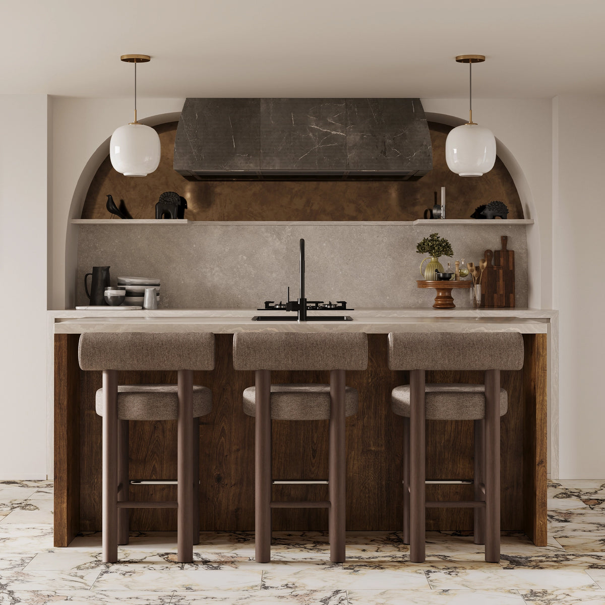 The Low Profile Extrovert Hood Shown in Sable Marble