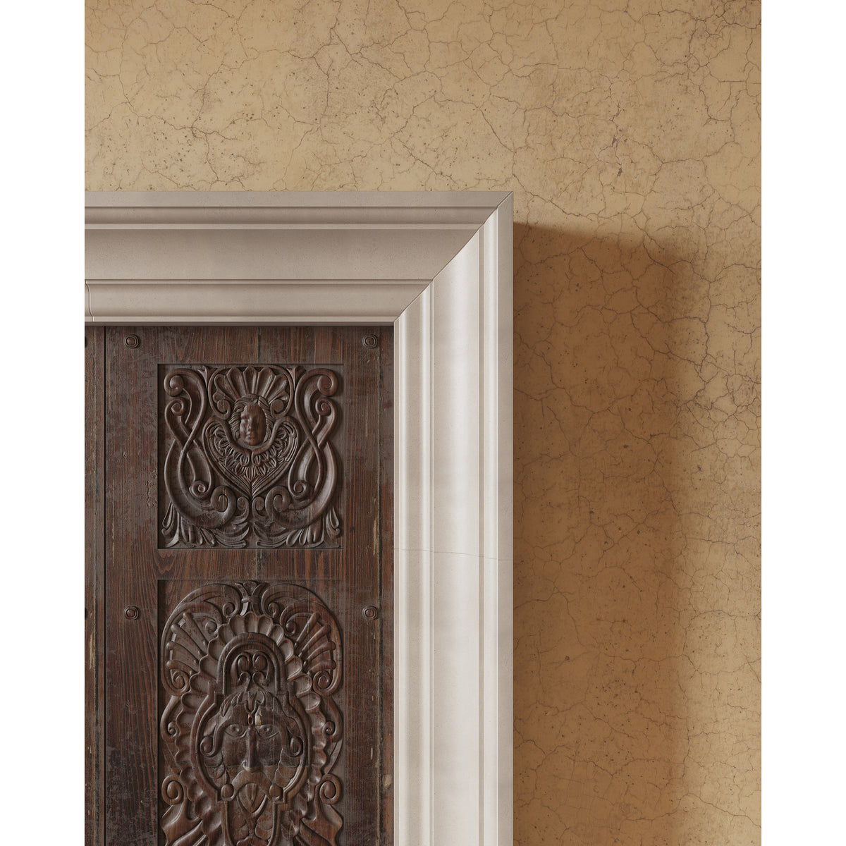 Heritage Door Surround shown in Modern Profile with Pewter Limestone. Main Product Slider View