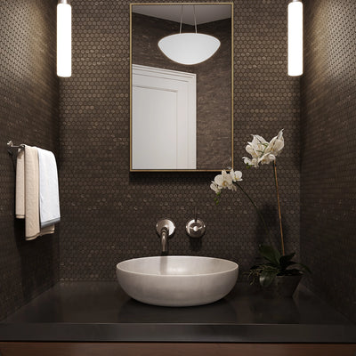 Bathroom with Hexagon Mosaic walls in Sable Marble