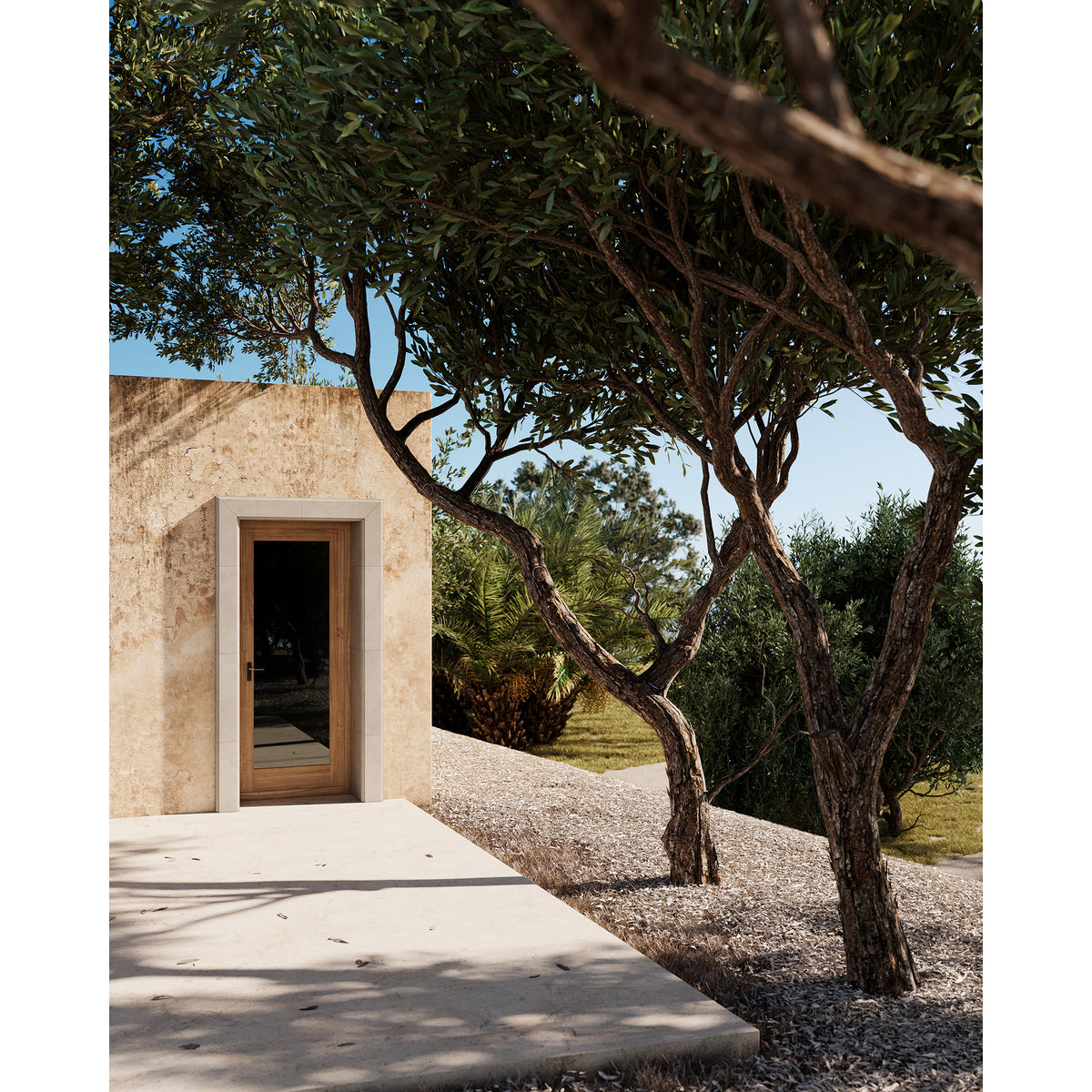 Mid-Century Door Surround shown in Modern Profile with Riviera Beige Limestone. Main Product Slider View