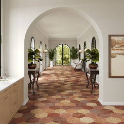 Reclaimed Terracotta Hexagon Shown in Varying Sizes