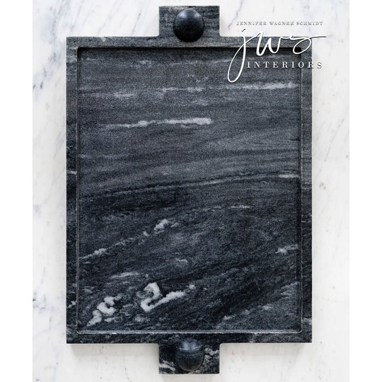 Tray with Bubble Handles in Black Marble