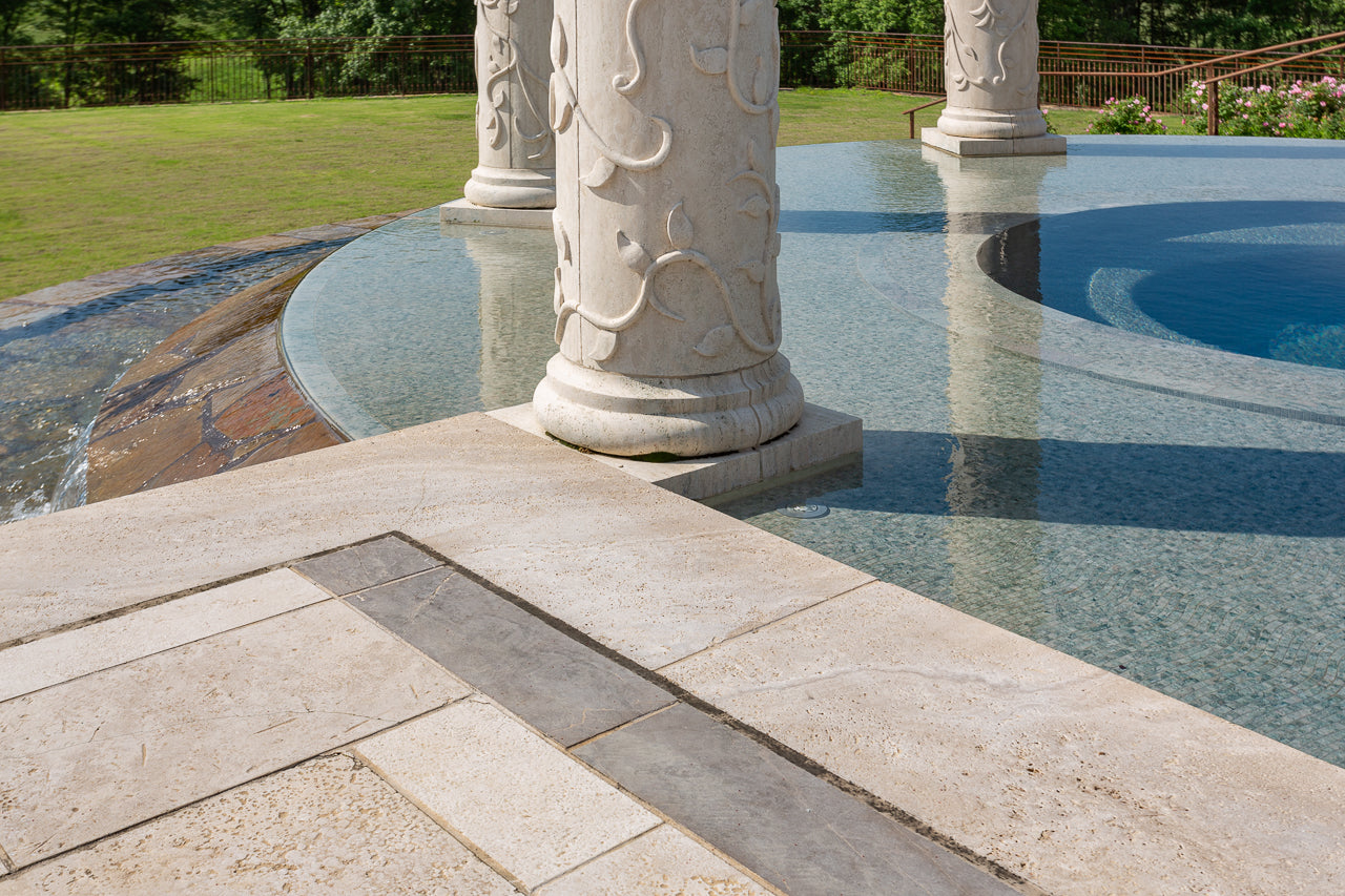 Latte Travertine and Cafe Noir Marble Tile, Latte Travertine Architectural Elements and Pool Coping Desktop