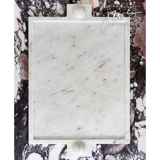 Tray with Bubble Handles in White Marble