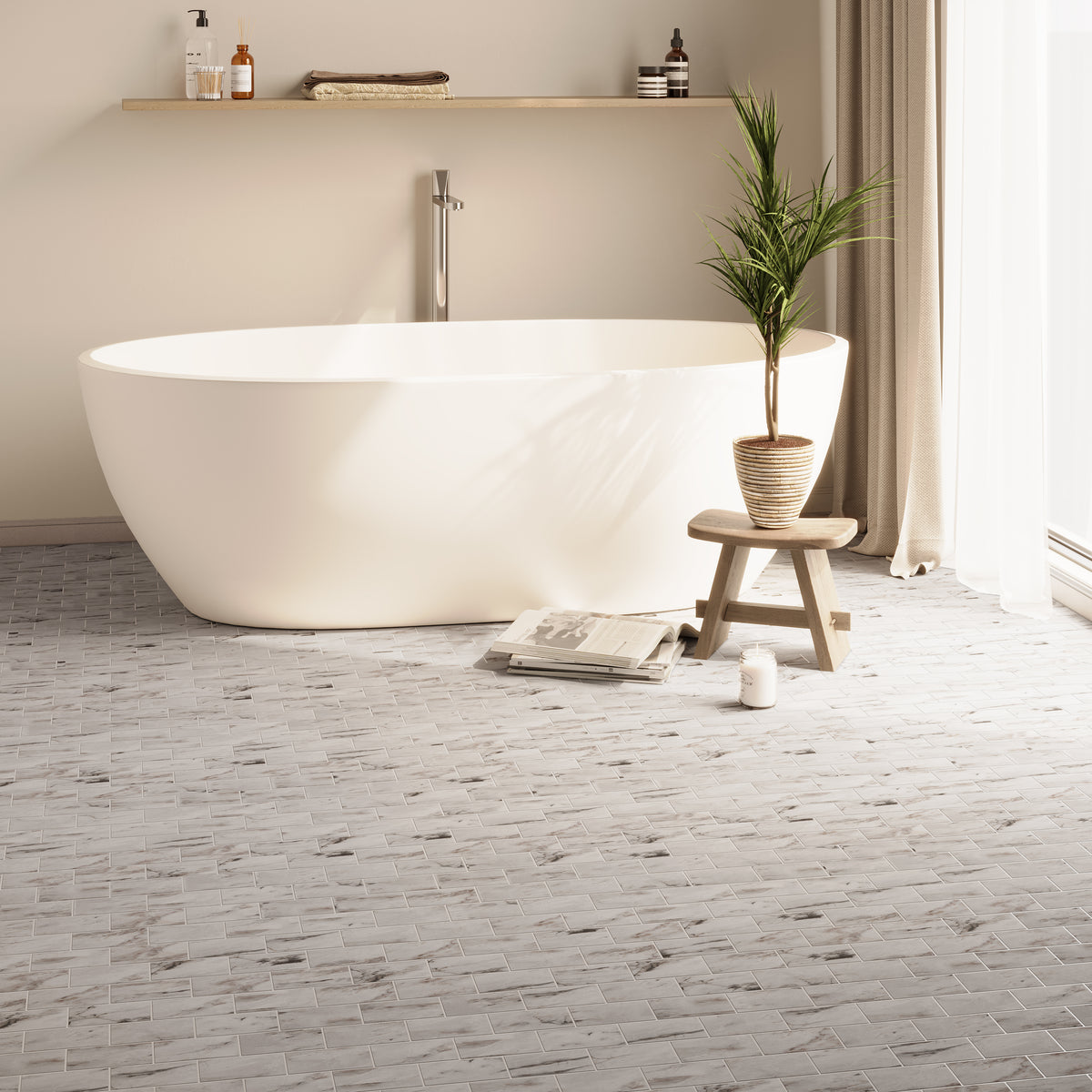 Interlocking Brick shown in Savena Marble with Honed finish.