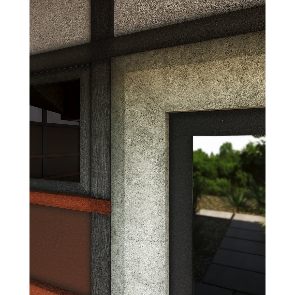 Craftsman Door Surround shown in Modern Profile with Charcoal Limestone. Main Product Slider View