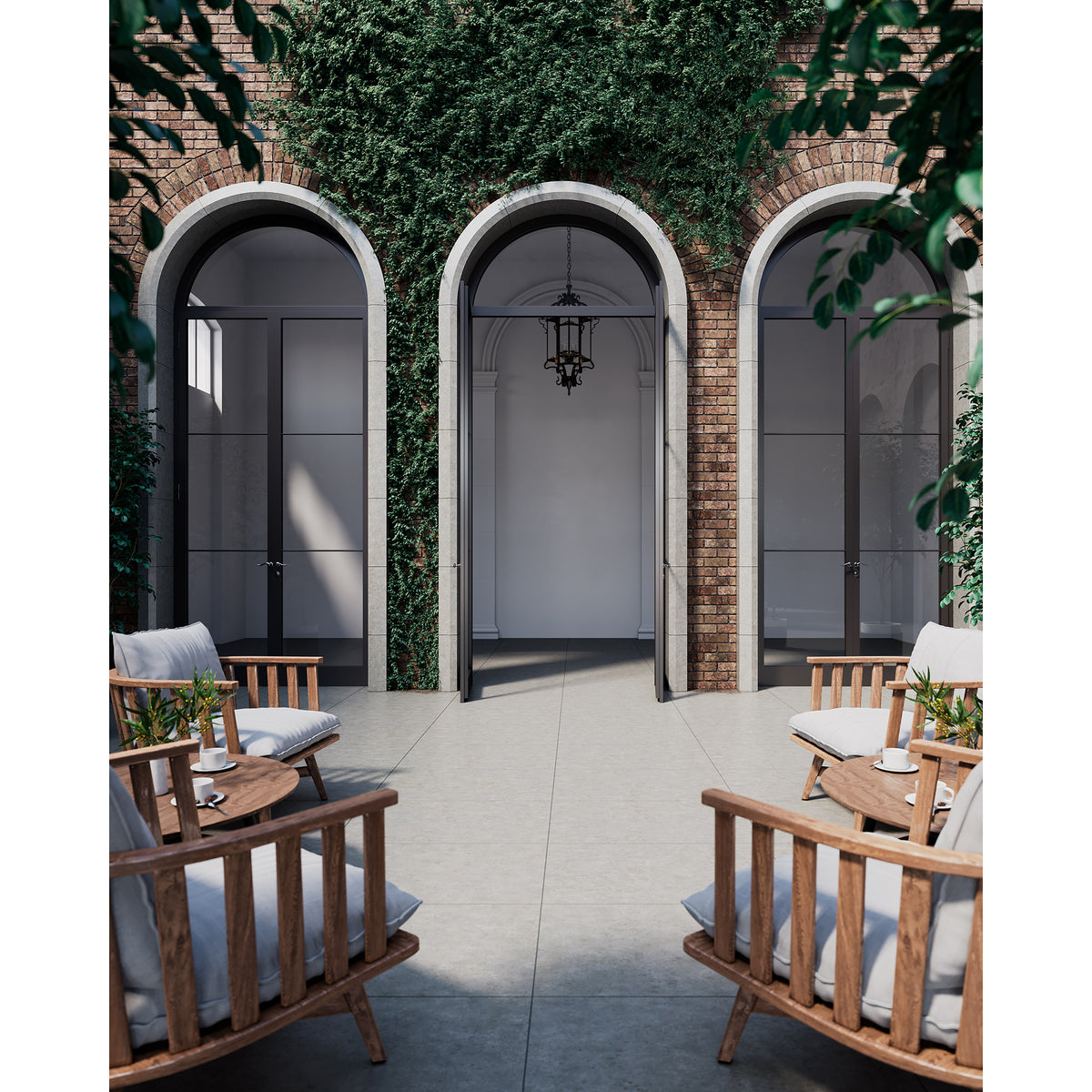 Craftsman Door Surround shown in Traditional Profile with Charcoal Limestone.