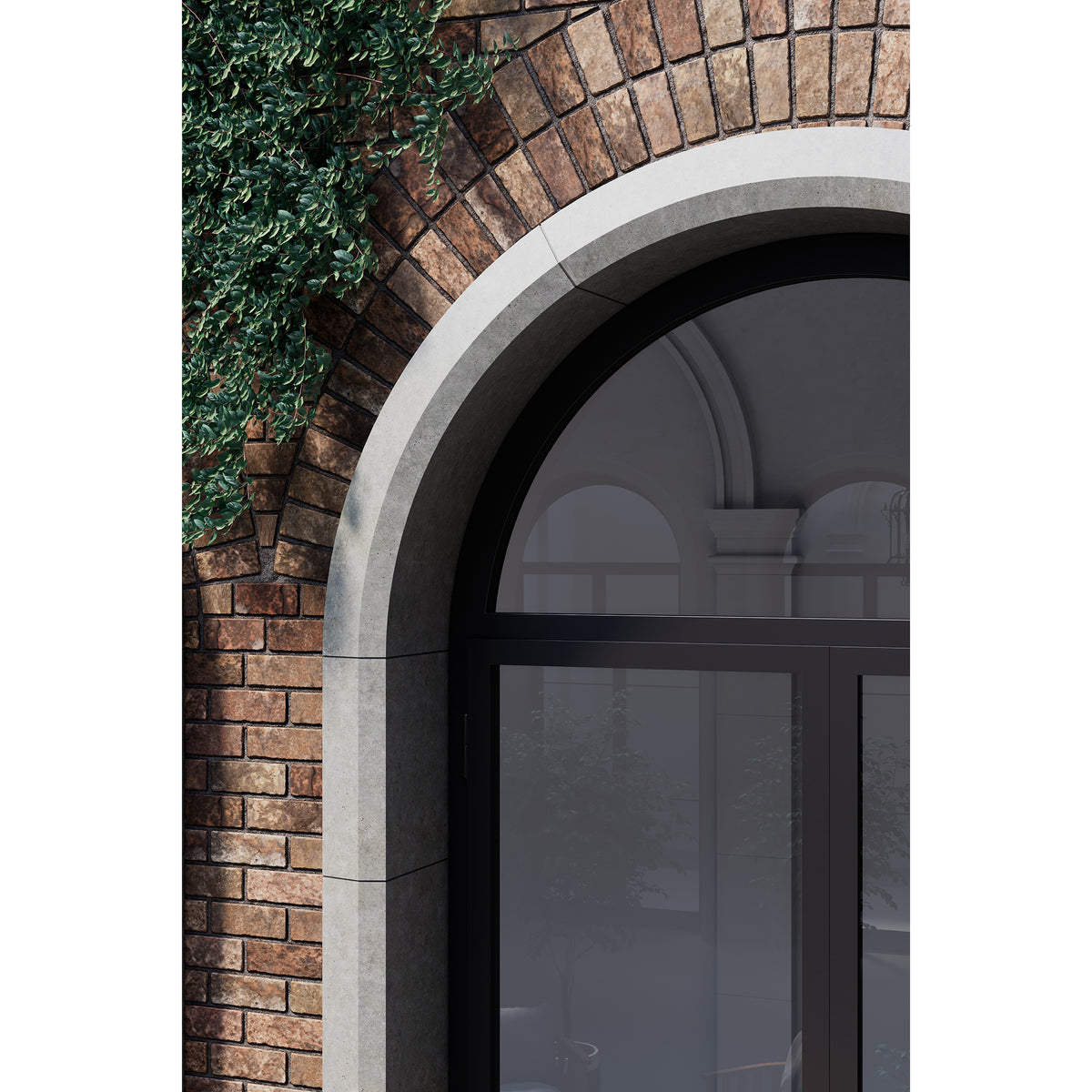 Craftsman Door Surround shown in Traditional Profile with Charcoal Limestone.