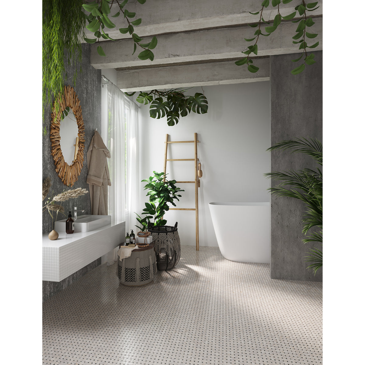 Shown in Breccia Fiore & Argento Marble.