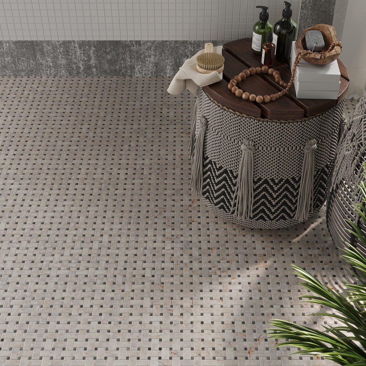 Shown in Breccia Fiore & Argento Marble.